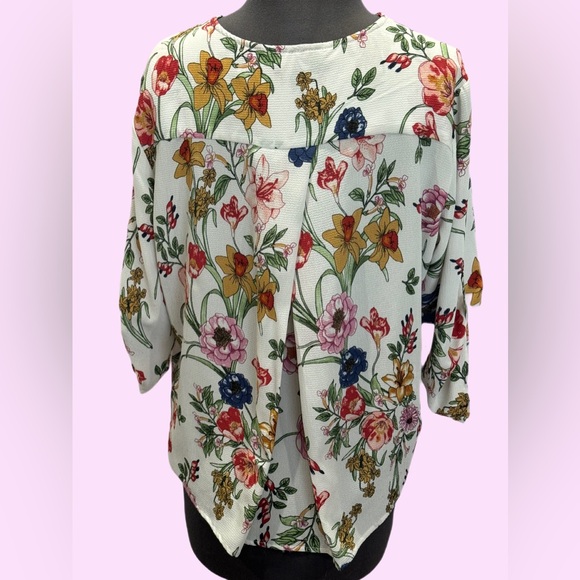 New Direction Floral Print 3/4 Sleeve Top Size L - Picture 3 of 6